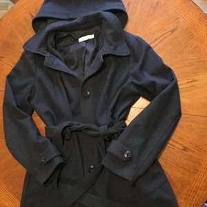 NY&C Women Wool-Blend Belted Hooded Coat